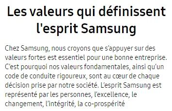 Valeurs qui définissent Samsung