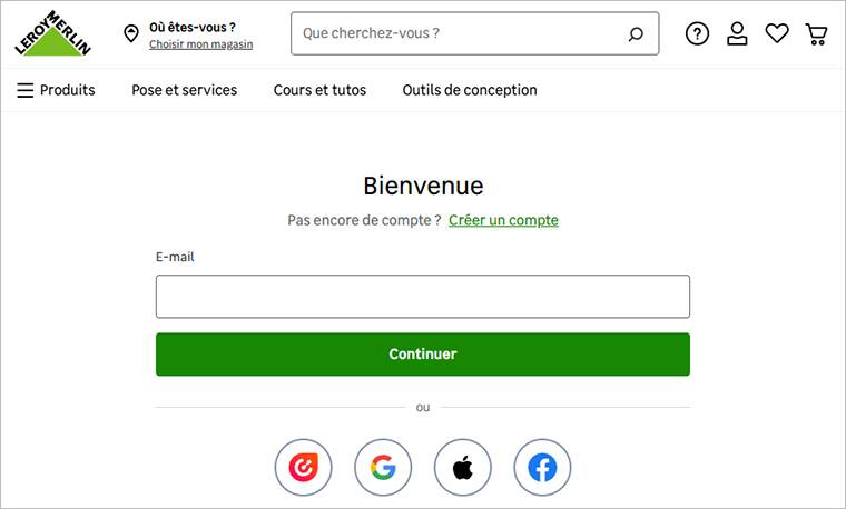 Déployé sur le site de Leroy Merlin, le bouton b.connect (à gauche) permet de valider un achat sans avoir à rentrer ses coordonnées ou créer un compte avec mot de passe. Déployé sur le site de Leroy Merlin, le bouton b.connect (à gauche) permet de valider un achat sans avoir à rentrer ses coordonnées ou créer un compte avec mot de passe.