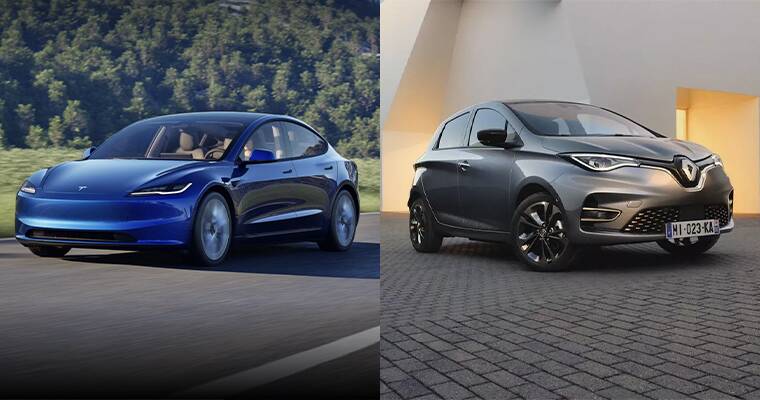 La Tesla Modèle 3 et la Renault Zoe. Image