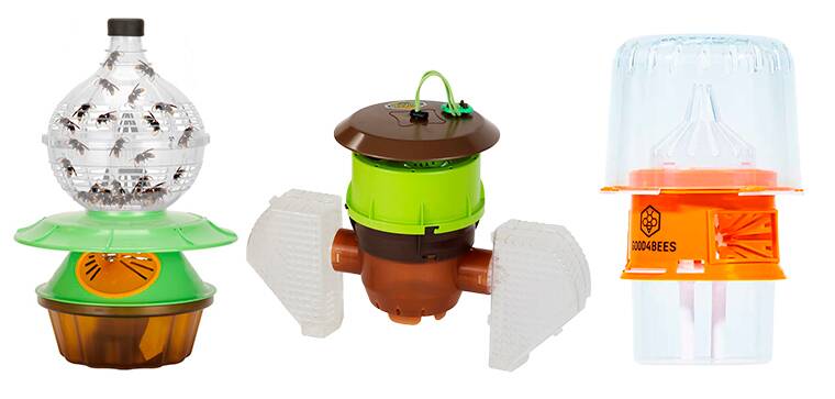 Les pièges japonais, coréen et Good4Bees (de gauche à droite). Image