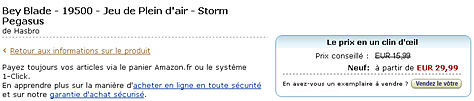 Le Bey Blade vendu sur Amazon.fr 29,99 euros malgré un prix conseillé de 15,99 euros.