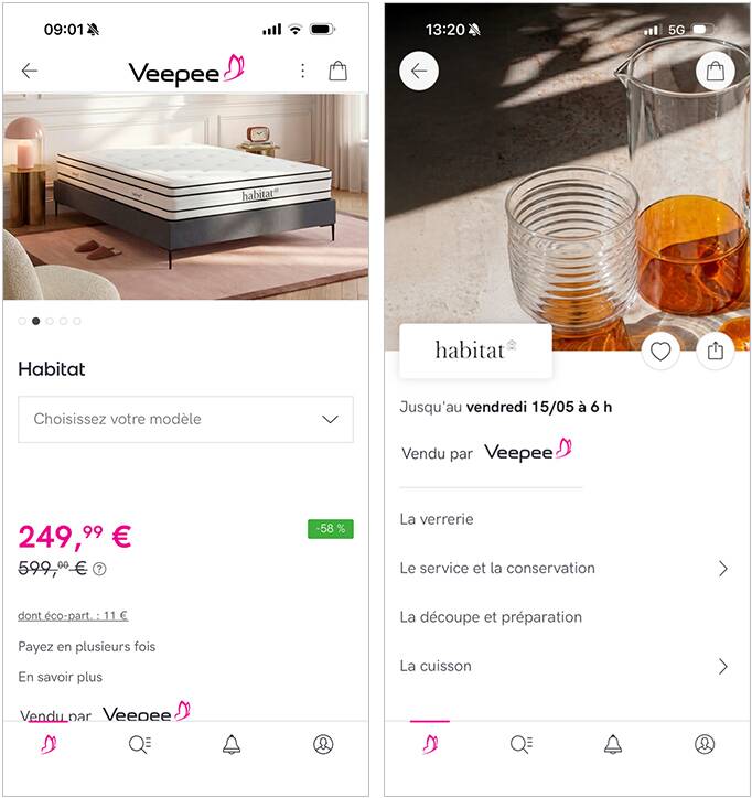Signe du retour de la marque, Habitat propose régulièrement des articles sur le site de ventes privées Veepee.