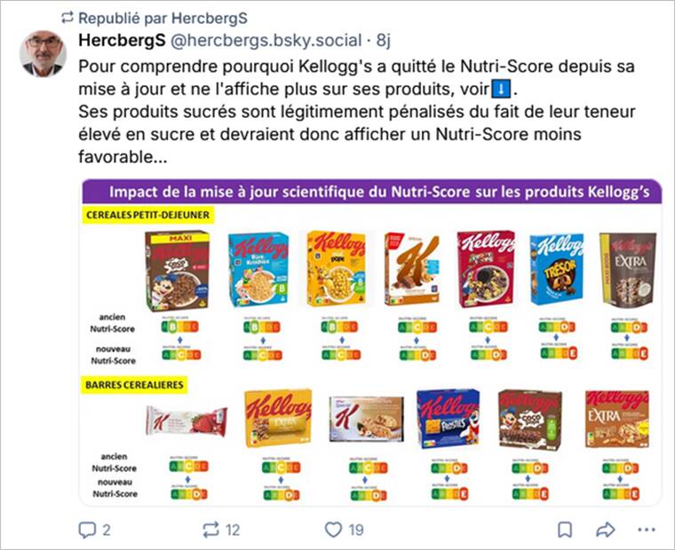 Publication du professeur Serge Hercberg sur le réseau social Bluesky.