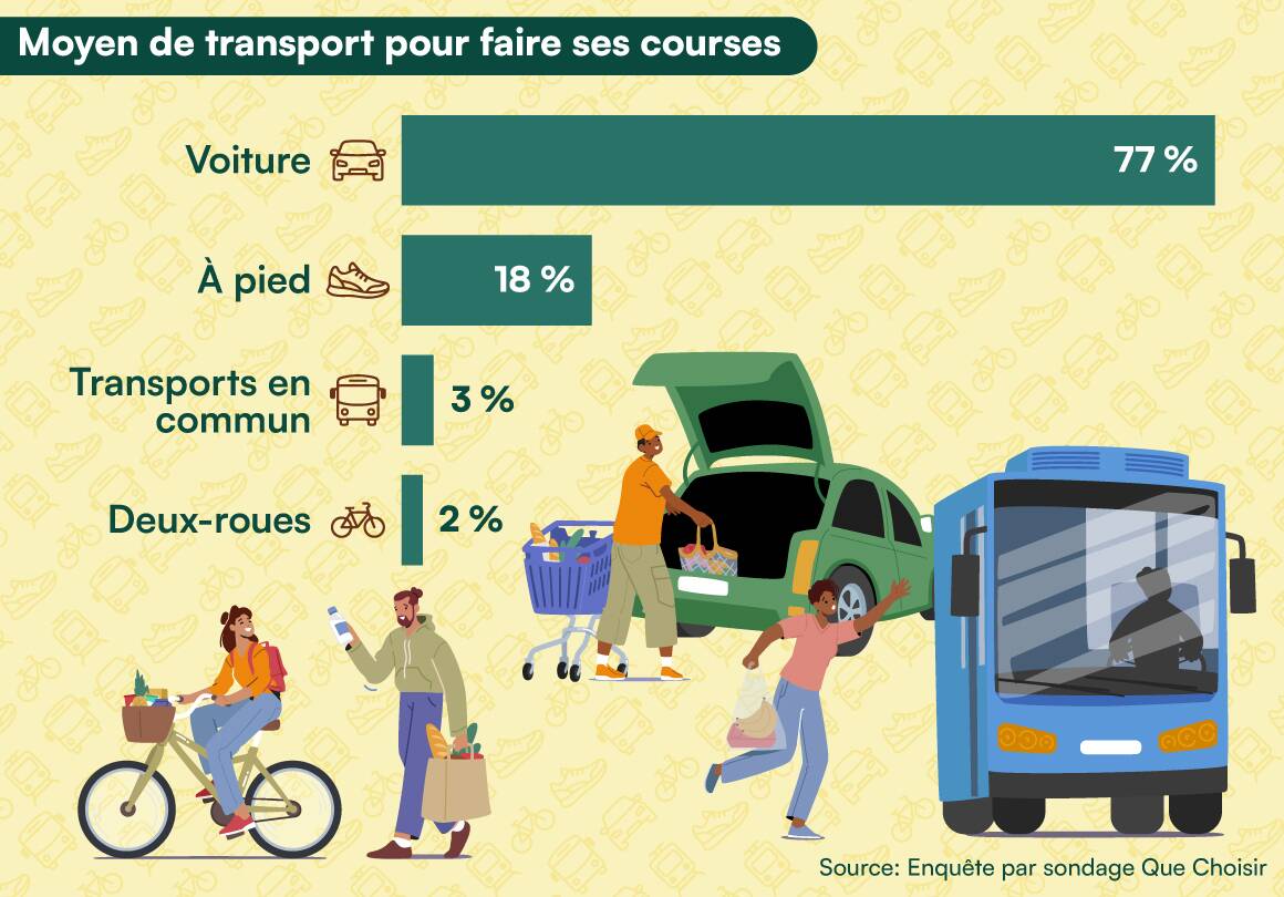 Histogramme détaillant la répartition du moyen de transport utilisé pour faire ses courses