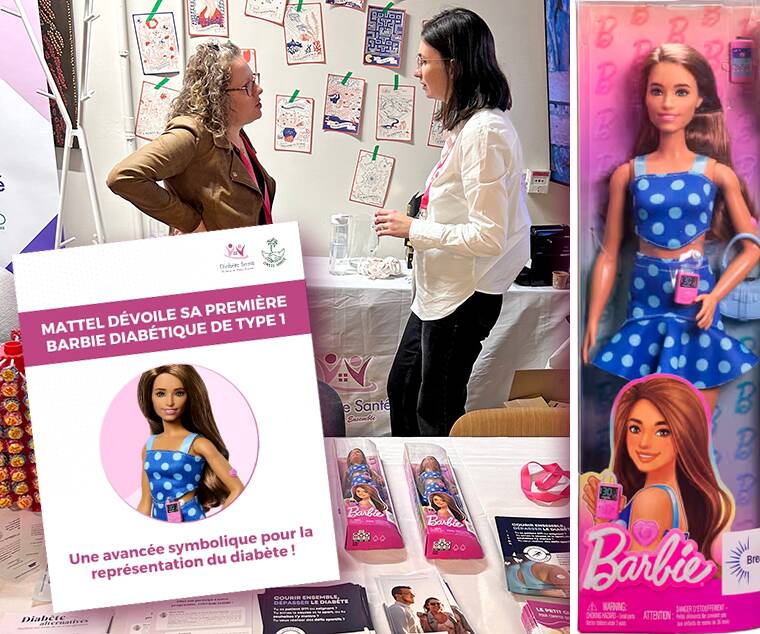 Sur le stand de Diab&egrave;te sant&eacute; est expos&eacute;e la toute nouvelle Barbie diab&eacute;tique, telle une guest-star.