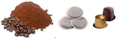 Café moulu et en grains, dosettes souples et capsules aluminium Cafetière à expresso